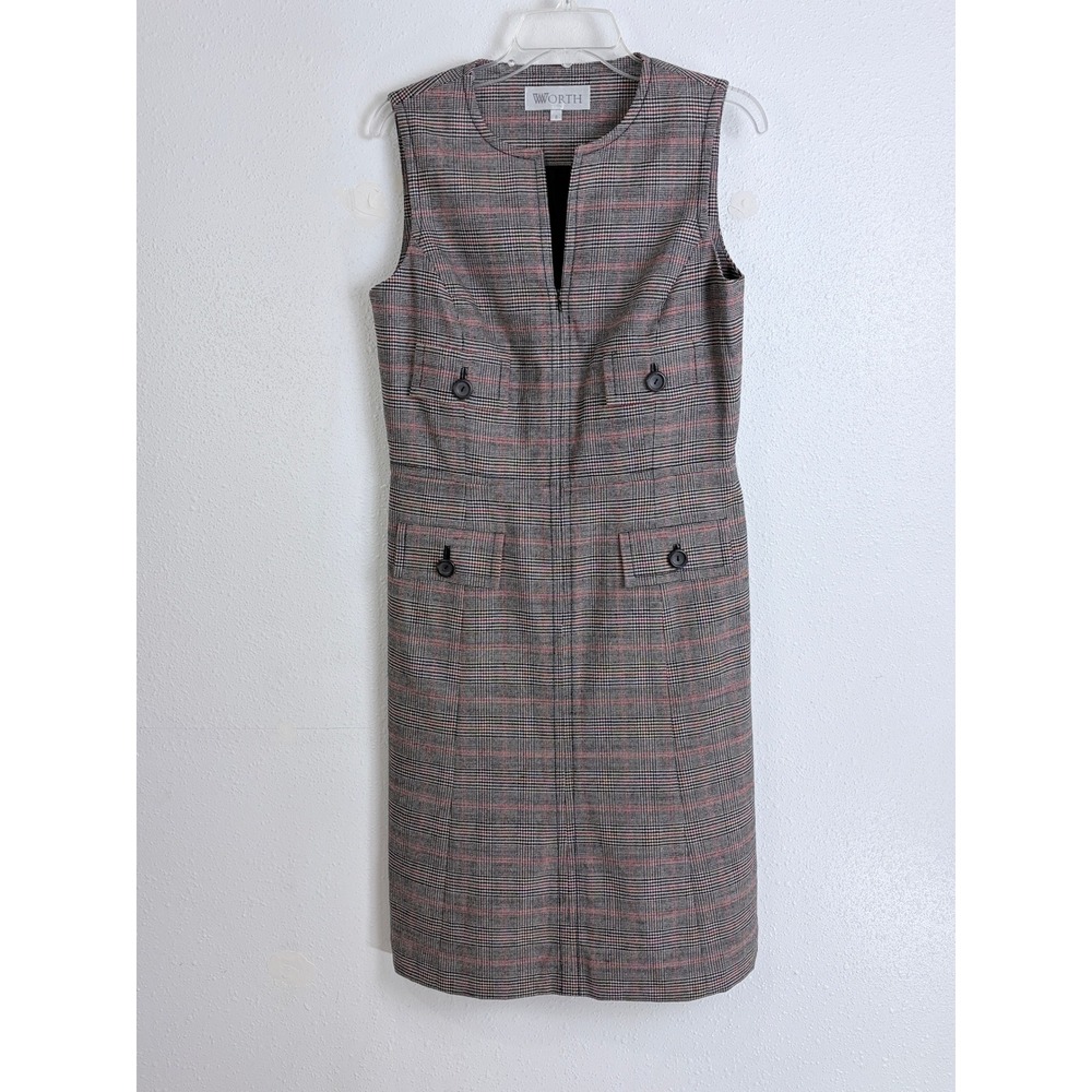 Worth Grey Red Glen Plaid Sleeveless Sheath Womens Dress Size 8